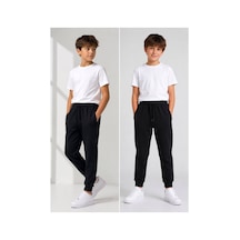 Erdem Kıds Unisex Kız Erkek Çocuk Beli Paçası Lastikli Fermuar Cepli Okul İki İplik Eşofman Altı Pantolon Siyah Siyah