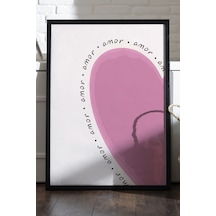 Pembe Kalp Doğal Ahşap Çerçeveli Poster, Dekoratif Hediyelik Duvar Tablosu