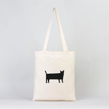 Siyah Kedi Baskılı Bez Çanta - Krem
