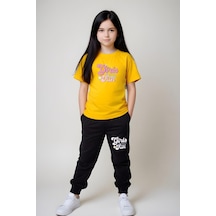 Fyk Kids Kız Çocuk Yuvarlak Yaka Baskılı Girls Fun Alt-üst Pijama Takımı Sarı