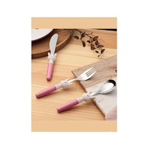 Porland Rabbit Pembe Çocuk Çatal Kaşık Bıçak Takımı 3 Parça Gri