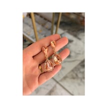 Vıp Damla Model Bronze Ve Taş Detaylı Tasarım Küpe Pembe