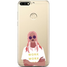 Huawei Y7 2018 Pink Hair Tasarımlı Süper Şeffaf Telefon Kılıfı Çok Renkli