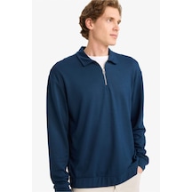 Defacto Regular Fit Polo Yaka Yarım Fermuarlı Sweatshirt G7492ax25aunv64 Lacivert-nv64
