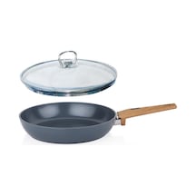 Schafer Seramik Tava 24 Cm Yanmaz Yapışmaz Yüzey Cam Kapaklı Siyah