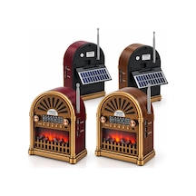 Solar - İbreli Şömineli Radyo - Retro Am - Fm - Sw Usb - Type-c Sarjlı Bt - Tf - Usb Speaker Yg-6041bts 5671 Hem