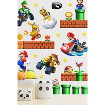 MSticker Super Mario Ve Arkadaşları Sevimli Eğlenceli Çocuk Odası Cam Duvar Sticker Seti Büyük Boy