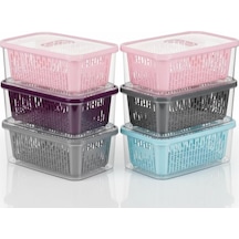 Lı Süzgeçli Fresh Saklama Kabı Seti 1.6 Lt Plastik Saklama Set 6 Adet Çok Renkli