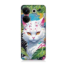 Tecno Camon 20 Pro 5g Uyumlu Beyaz Kedi Ve Ejder Meyvesi Desenli Silikon Kılıf