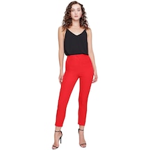 Kadın Kırmızı Önü Pensli Kumaş Pantolon-22395-kırmızı