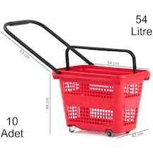 54 Litre 4 Tekerlekli Plastik Alışveriş El Sepeti Kırmızı 10 Adet / En:42 Boy:54 Yükseklik:44 Cm