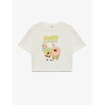 Koton Lisanslı Spongebob Baskılı Kısa Kollu Pamuklu Tişört Ekru 6skg10512ak