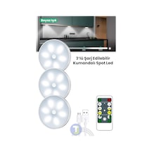Technojet 3adet Akıllı Hareket Sensörlü Kumandalı Usb Şarj Kablosuz Spot Led Beyaz Işık Gece Lambası