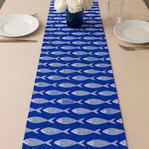 Bodrum Balık Desenli Runner, Duck Kumaş Runner, Su Ve Leke İtici Dayanıklı, Modern Tasarım 40x150 Çok Renkli