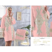 Donella Pudra Bayan Fransız Dantelli Balayı Çeyizlik Bornoz Seti Pudra