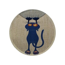 Desenli Çift Taraflı Kedi Tırmalama Paspası Yuvarlak Blue Cat 36 36 Cm