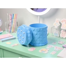 3d Baskı Kabartma Kalp Desenli Kapaklı Kalemlik - Masaüstü Organizer - Mavi Çok Renkli
