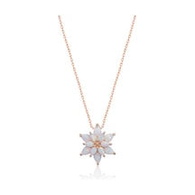 Papatya Silver 925 Ayar Beyaz Opal Taşlı Gümüş Lotus Kolye