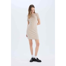 DeFacto Coool Bodycon Vücudu Saran Bisiklet Yaka Fitilli Kaşkorse Kısa Kollu Mini Elbise E7231AX25SPBG106