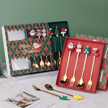 Sones 6 Adet / Paket Noel Karikatür Bebek Paslanmaz Çelik Sofra Takımı, Stil: D Gümüş Kaşık + Kırmızı Kutu