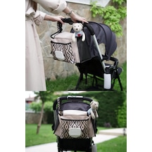Bebek Arabası Çantası Organizer Anne Bebek Bakım Çantası Puset Düzenleyici Çanta Stroller Bag Kahverengi - Siyah