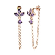 925 Ayar Gümüş Tasarım Zincirli Rose Mor Lotus Küpe - 12111100 Rose Gold