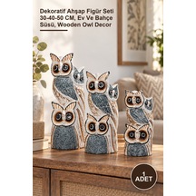 1 Adet Ahşap 3'lü Baykuş Seti Dekoratif Ahşap Figür Seti 30-40-50 Cm, Ev Ve Bahçe Süsü, Wooden Owl Decor