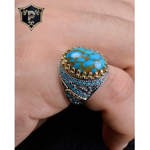 Gümüş Erkek Yüzük Firuze Taşlı