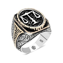 Gümüş Adalet Terazisi Oval Erkek Yüzük (551187303)