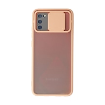 Samsung Uyumlu Galaxy A02s Kılıf Palm Buzlu Kamera Sürgülü Silikon - Pembe Çok Renkli