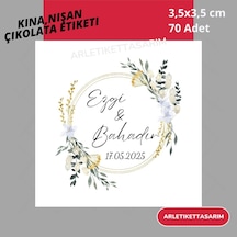 Söz, Kına, Nişan Çikolata Etiketi 3,5x3,5 Cm 70 Adet Çiçekli Çerçeveli - Arletikettasarım Beyaz