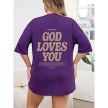 Uyguntarz Good Loves You Baskılı Unisex Oversize Tshirt Mor