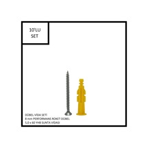 Dübel-vida Seti, Performans Roket Dübel 8 Mm, 5,0x60 Yhb Sunta Vidası, 10 Adet