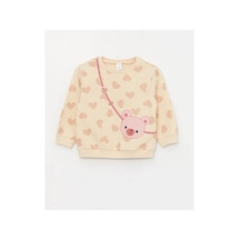 LC Waikiki Lcw Baby Ekru Bisiklet Yaka Uzun Kollu Baskılı Kız Bebek Sweatshirt Ve Tayt 2'li Takım