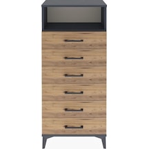 Arges Dolap Tek Raflı 6 Çekmeceli 60x30x134 Antrasit-çam Antrasit