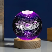 Ahşap Altlıklı Gezegen Cam Küre Rgb Çok Renkli