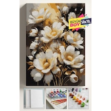 Sayılarla Boyama Seti Numaralı Tuval Fırça Boya Dahil Kasnaklı Set 50x70 Cm - Gold Çiçek