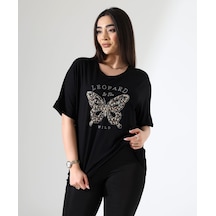 Elaxi Leopar Kelebek Desenli Bluz Beyaz