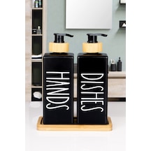 2'li Doğal Bambu Pompalı Bambu Altlıklı Deterjanlık 350 Ml Karecam Siyah