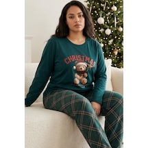 Siyah İnci Pamuklu Likralı Büyük Beden Battal Boy Örme Pijama Takım 26240936 Yeşil