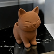 Bezos 3d Baskı Sevimli Kedi Saksı - Figürlü Sukulent Saksısı-kahverengi 22