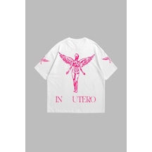Tarzsokak Nirvana In Utero Pembe Baskılı Oversize Unisex Beyaz Beyaz