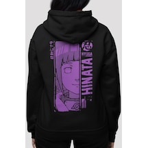 Sevbano Hinata Hyuga Naruto Anime Sırt Baskılı Unisex Oversize Penye Hood Siyah