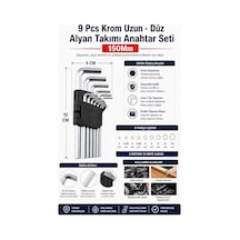 9 Parça Krom Uzun Düz Alyan Anahtar Seti 150 Mm 2 10 Mm Dayanıklı Çelik Allen Anahtar Takımı