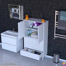 Modilayn İlkim 70 X 138 X 32,5 Cm' Lik Kapak İçi Çift Raflı Ve 3 Çekmeceli Düzen Harikası Dolap Beyaz