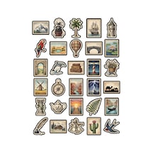 30 Adet Vintage Posta Pulu Seyahat Sticker Seti - Ajanda Scrapbook Valiz İçin Estetik Paket Çok Renkli