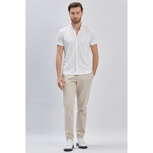 Imza Beyaz Desenli Oxford Polo Yaka Cepli Casual Slim Fit Dar Kesim Tişört 1011240178-Beyaz