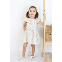 Esila Kids Kız Çocuk Elbise Bayramlık Elbise Çiçek Desenli Fiyonk Detaylı Büzgülü Kollu 3-6 Yaş Yeşil
