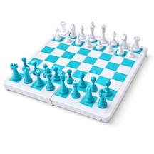 Katlanabilir Mini Satranç Takımı Beyaz & Turkuaz 21 X 21 Cm Taşınabilir Satranç Seti