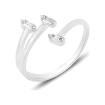 Söğütlü Silver Gümüş Rodyumlu Baget Üç Taşlı Ayarlamalı Yüzük